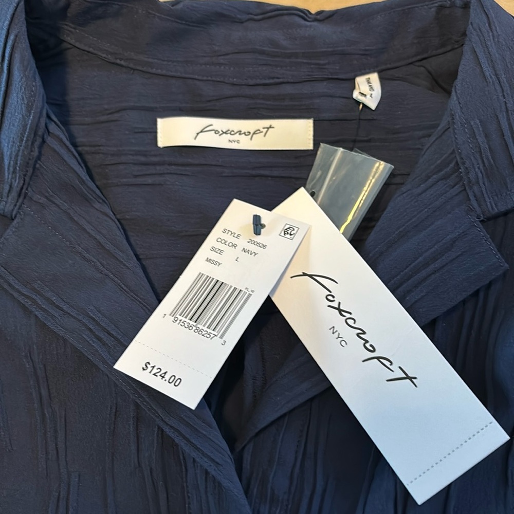 Foxcroft Shirt Dress NWT Navy Blue Large L